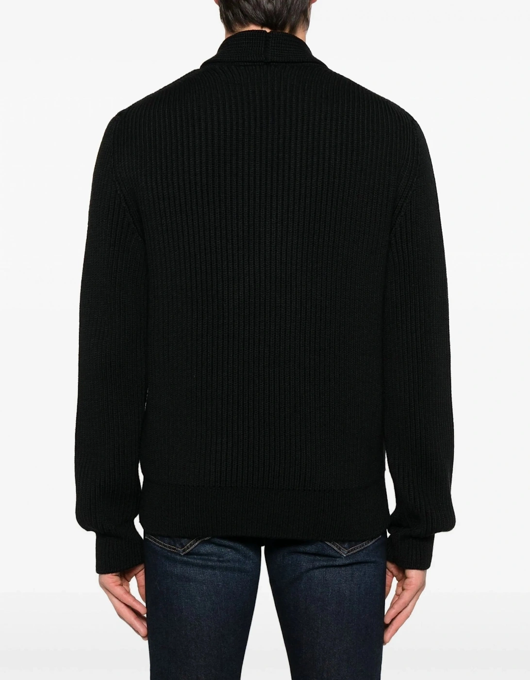 Wool Silk Shawl Collar Cardigan Black