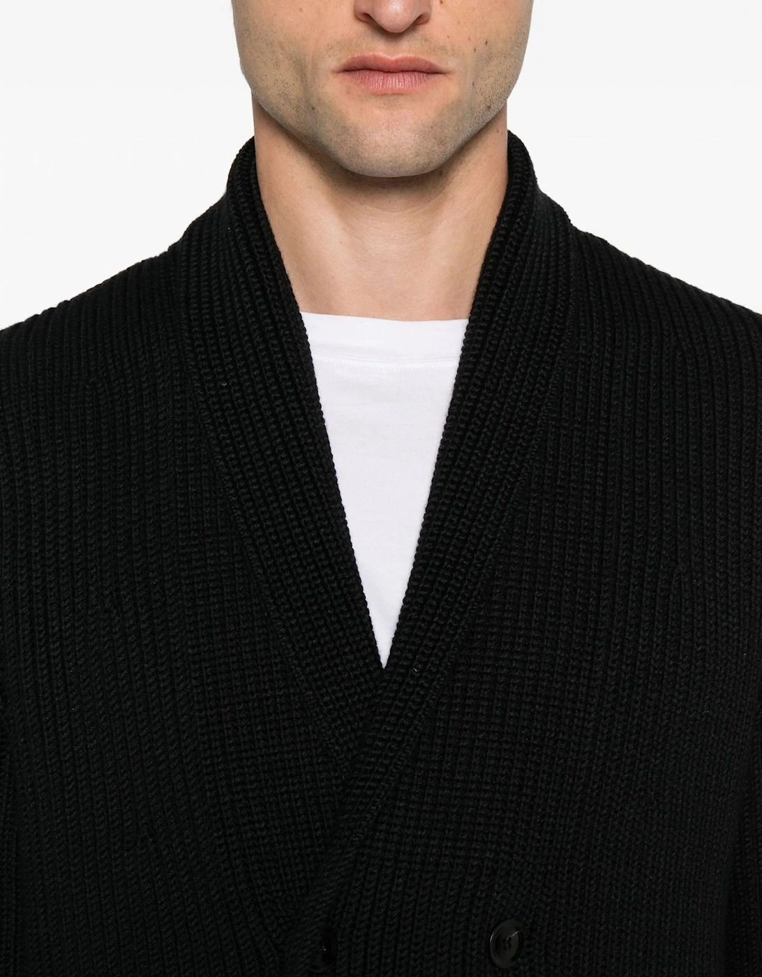 Wool Silk Shawl Collar Cardigan Black