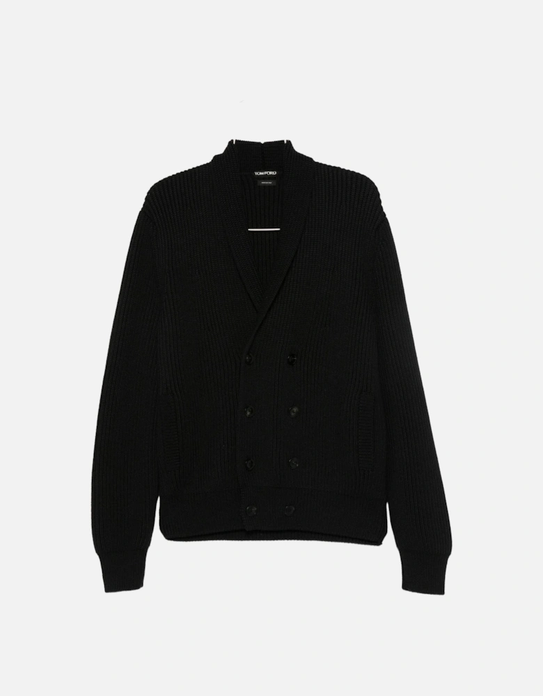 Wool Silk Shawl Collar Cardigan Black