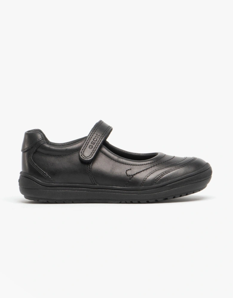 HADRIEL I Girls Leather Touch Fasten School Shoes Black