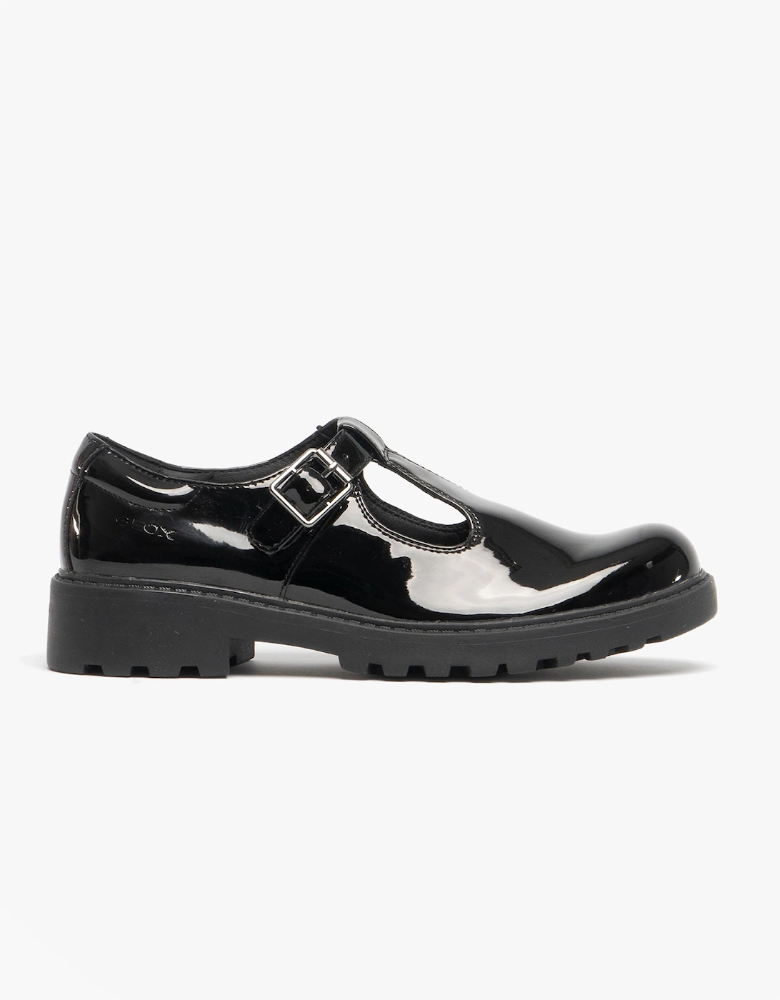 Girl's GEOX CASEY Girls School Shoes Patent Black - Size: UK 1.5 / eur 34