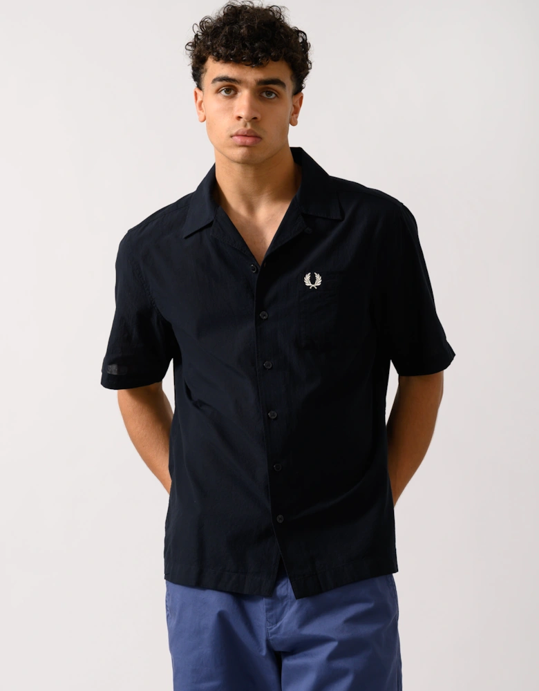 Mens Lightweight Texture Revere Collar Short Sleeve Shirt