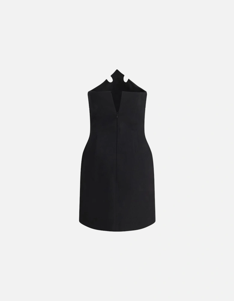 Short Crown Neckline Dress with Back Zipper Closure Women - Black
