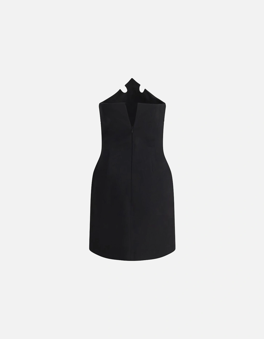 Short Crown Neckline Dress with Back Zipper Closure Women - Black