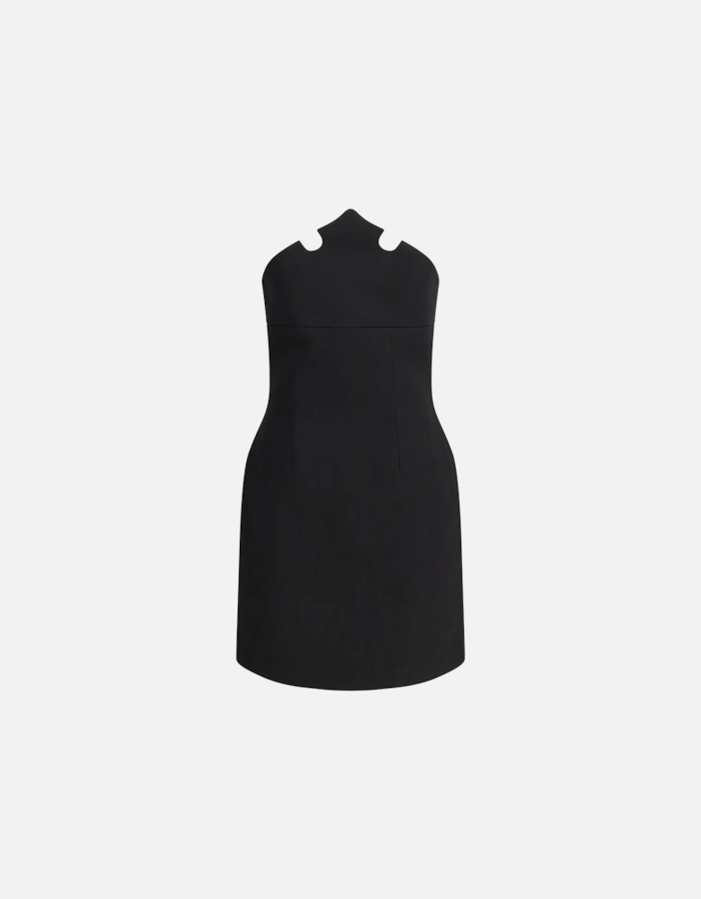 Short Crown Neckline Dress with Back Zipper Closure Women - Black