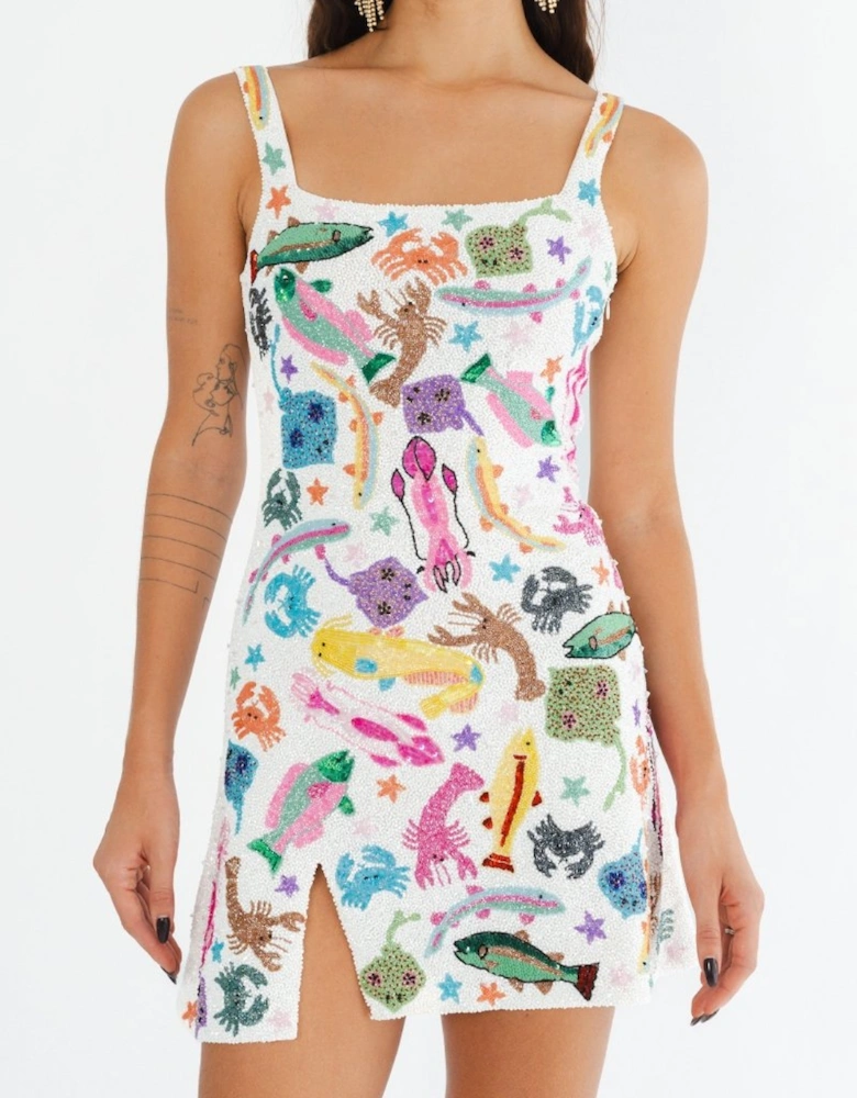 Arizona Beaded Mini Dress White