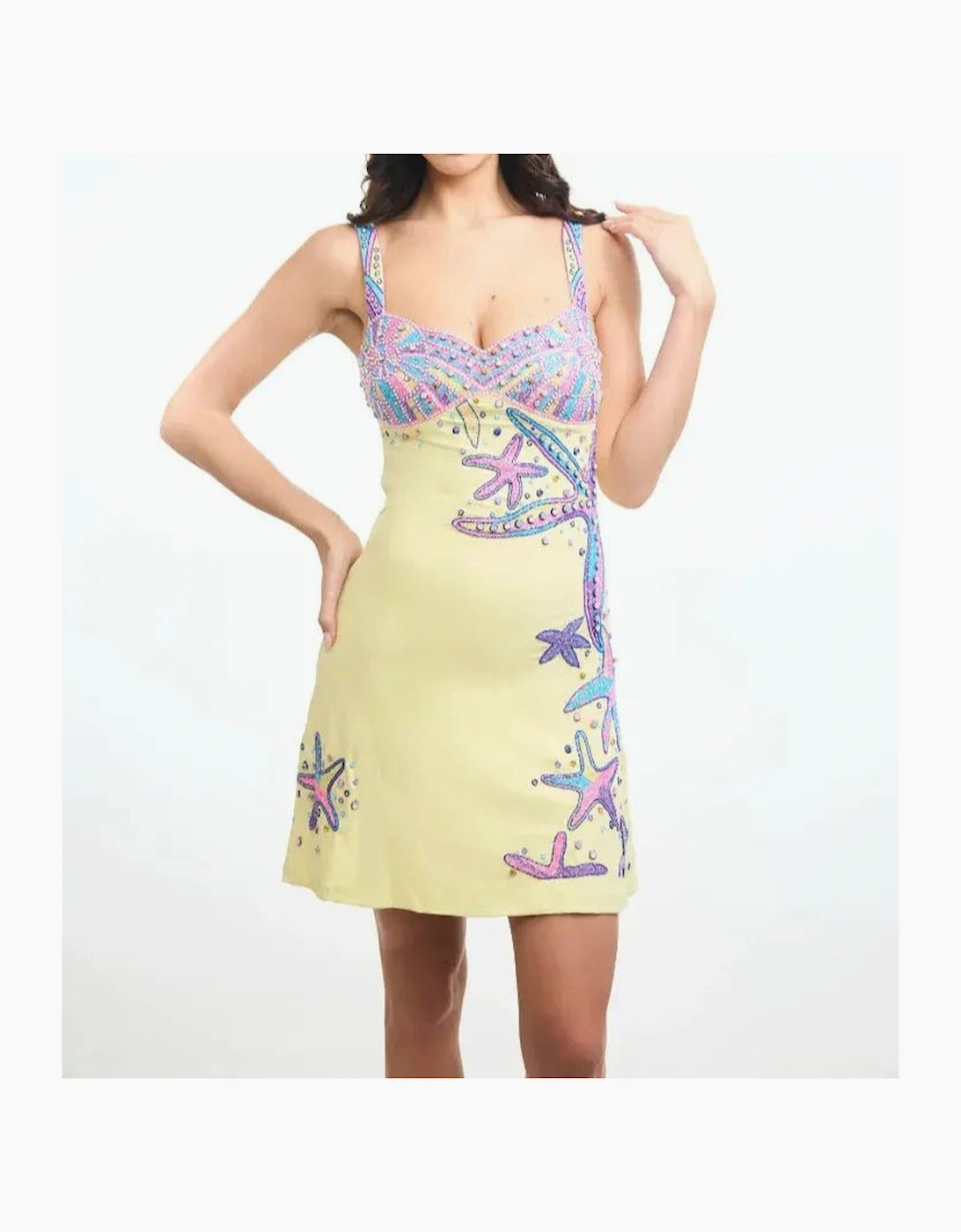 Oceanus Women's Crescent Shell Mini Dress - Multi Colour - Yellow - Size: 10/8