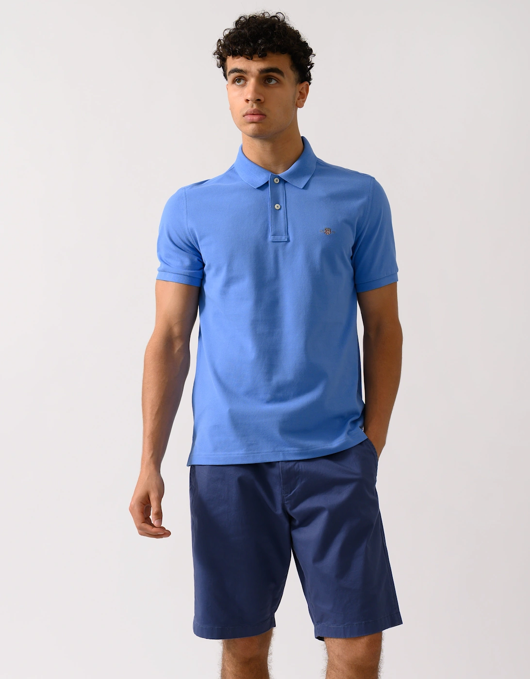 Mens Slim Fit Short Sleeve Shield Logo Pique Polo - 419 Perfect Blue, 2 of 1