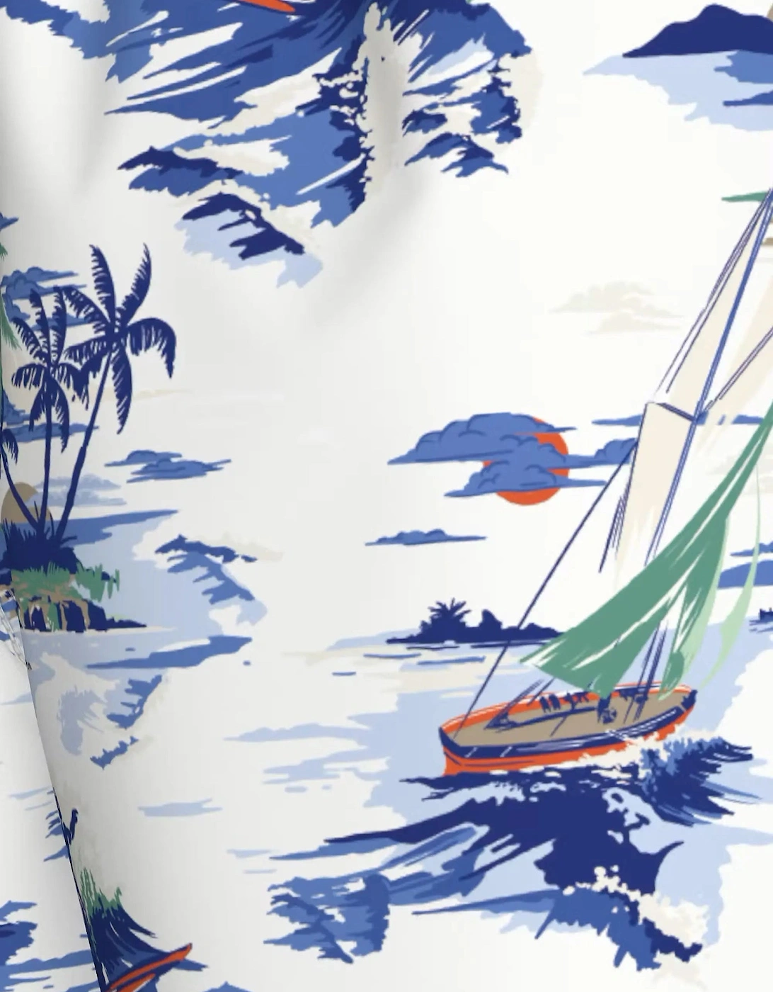 Tropical Conversational Print Swim Shorts, White/blue