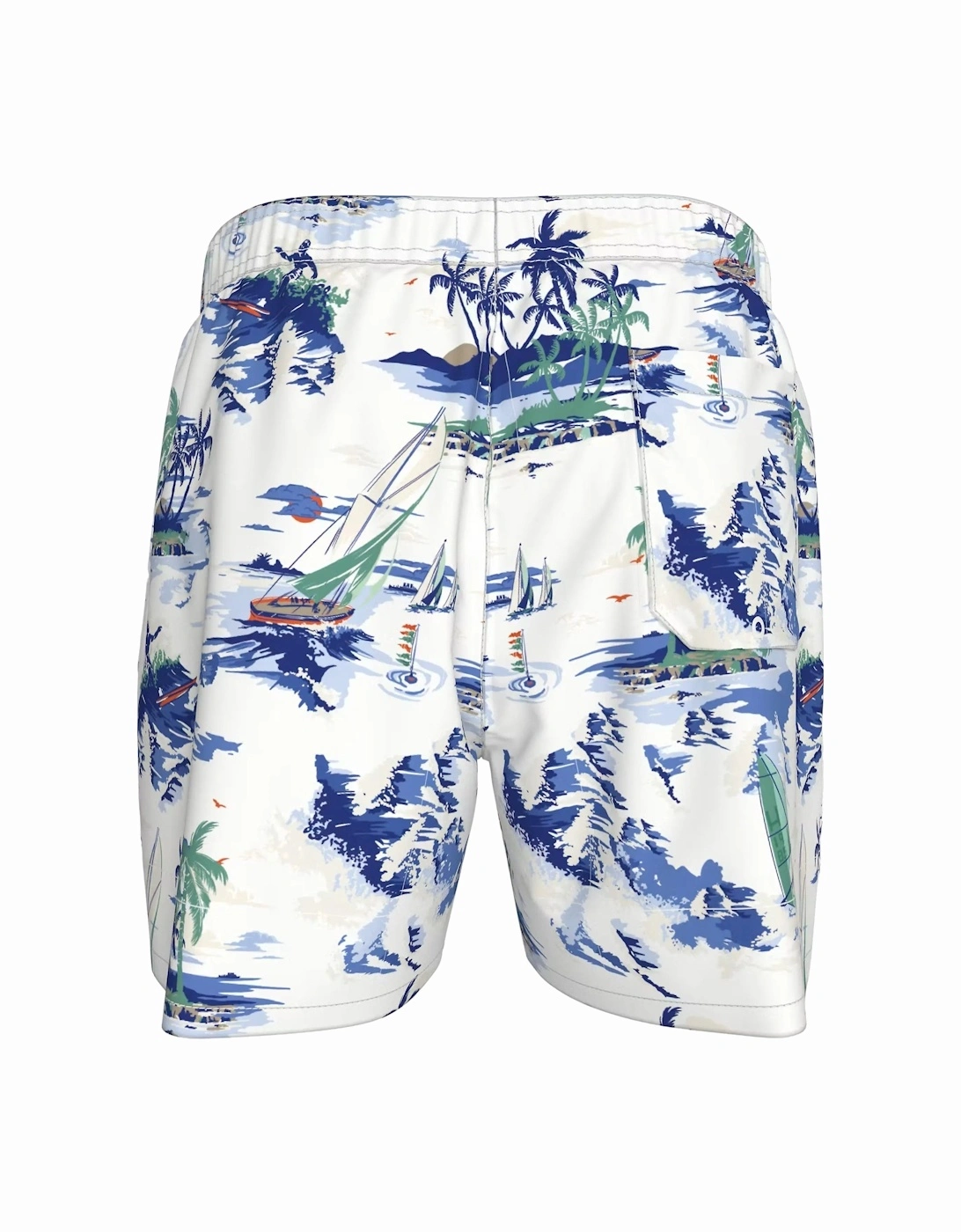 Tropical Conversational Print Swim Shorts, White/blue