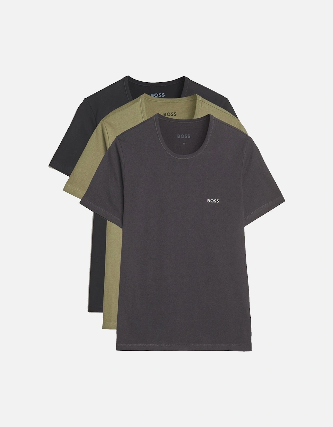BOSS 3 Pack Cotton T-Shirts Black/Dark Grey/Khaki Green, 5 of 4