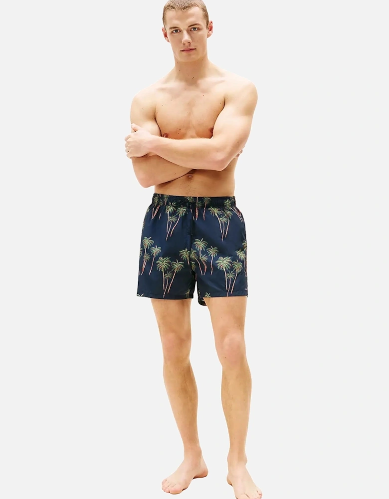Palm Tropic Print Swim Shorts, Desert Sky