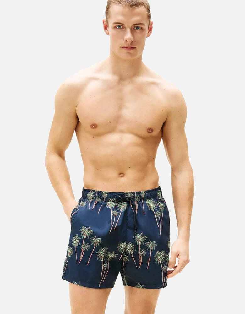 Palm Tropic Print Swim Shorts, Desert Sky