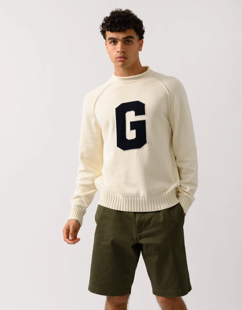 Mens Intarsia G Logo Crew Neck Jumper - 130 Cream
