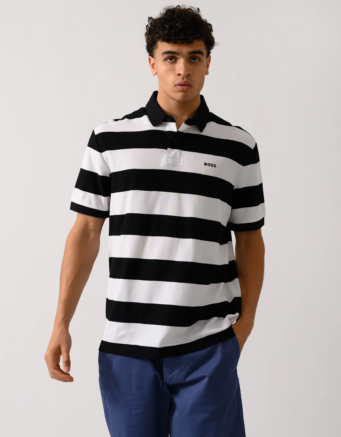BOSS Orange Pales Stripe Mens Relaxed-Fit Cotton Piqué Polo Shirt with Horizontal Stripes, 5 of 4