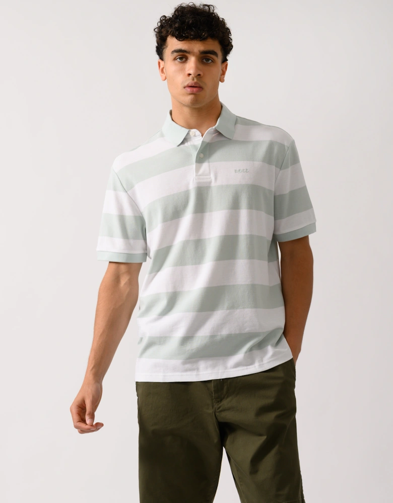 BOSS Orange Pales Stripe Mens Relaxed-Fit Cotton Piqué Polo Shirt with Horizontal Stripes