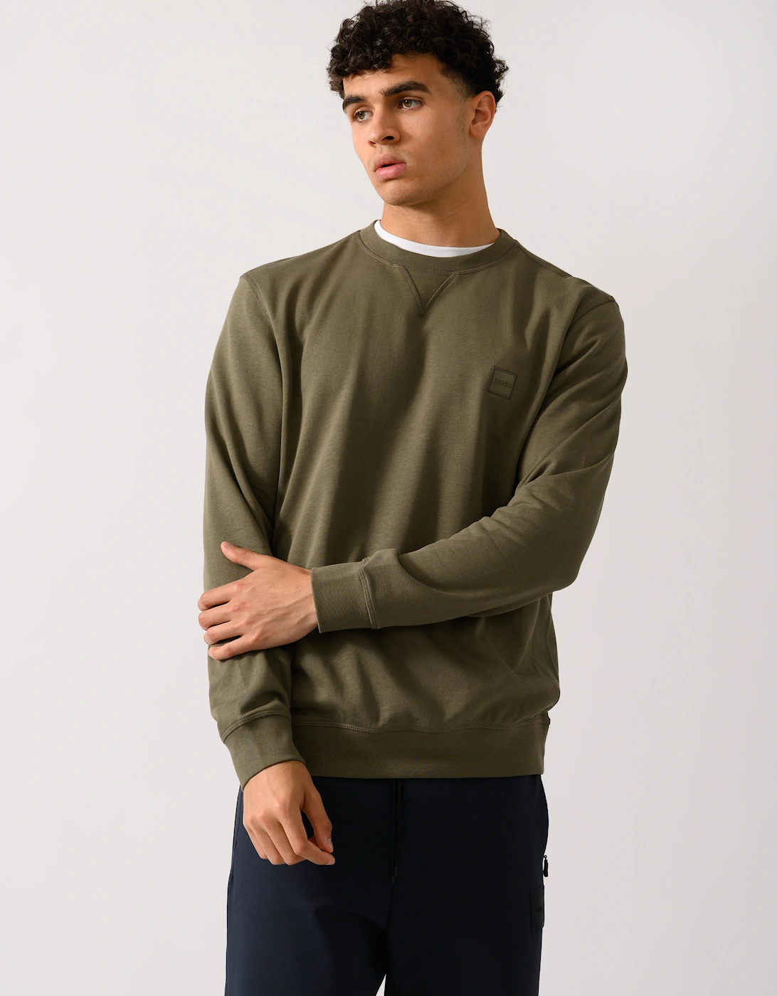 BOSS Orange Westart Mens Crew Neck Sweatshirt With Logo Patch, 2 of 1