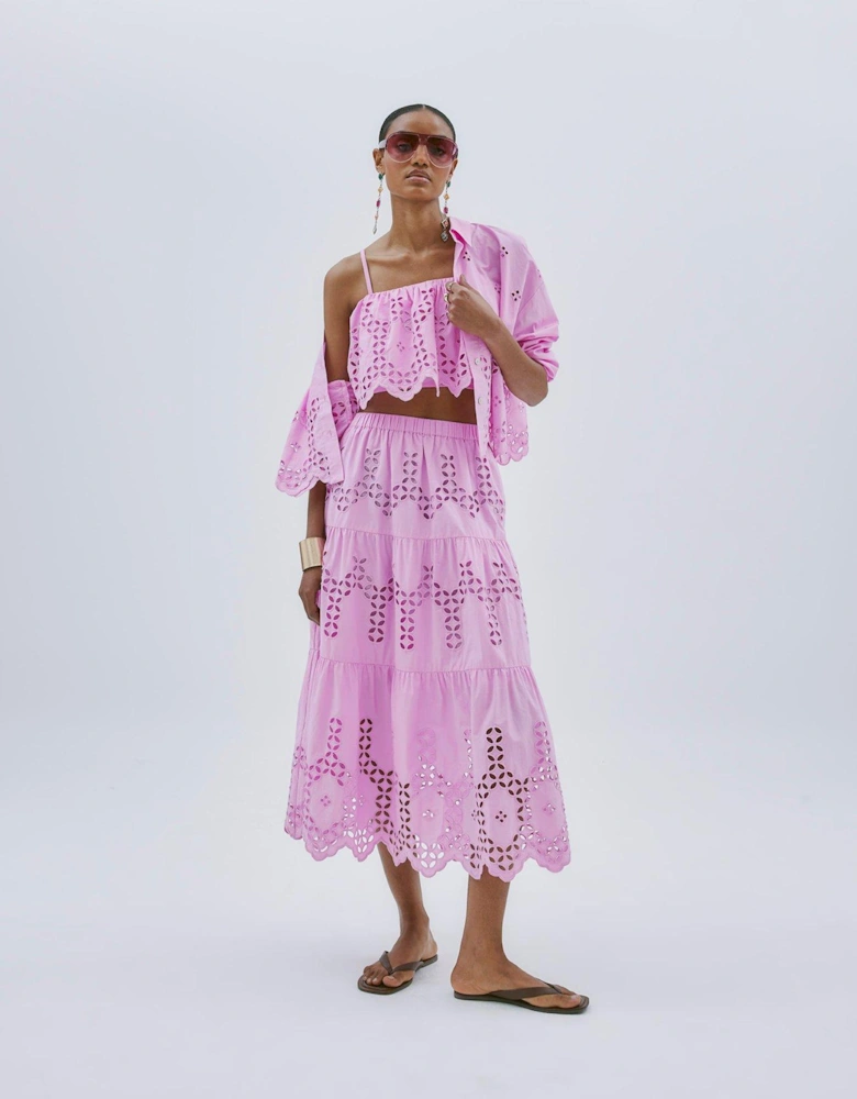 Maxi Broderie Cutwork Skirt - Pink