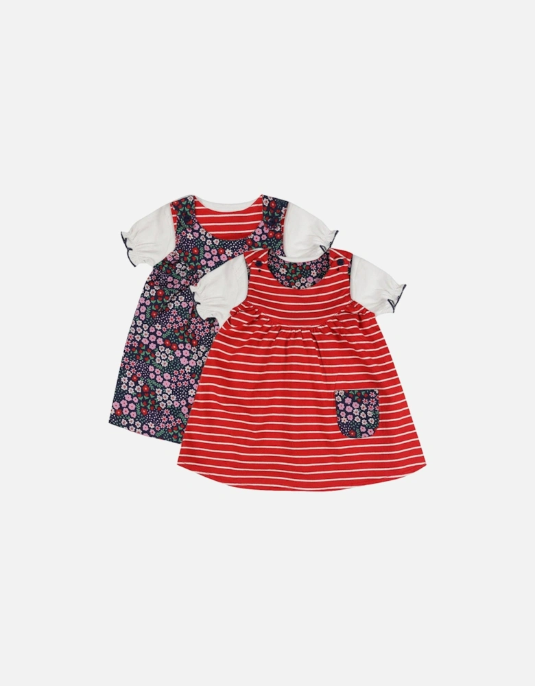 Baby Girls Multicoloured Stripe And Floral Print Dress And Top Set - Multi