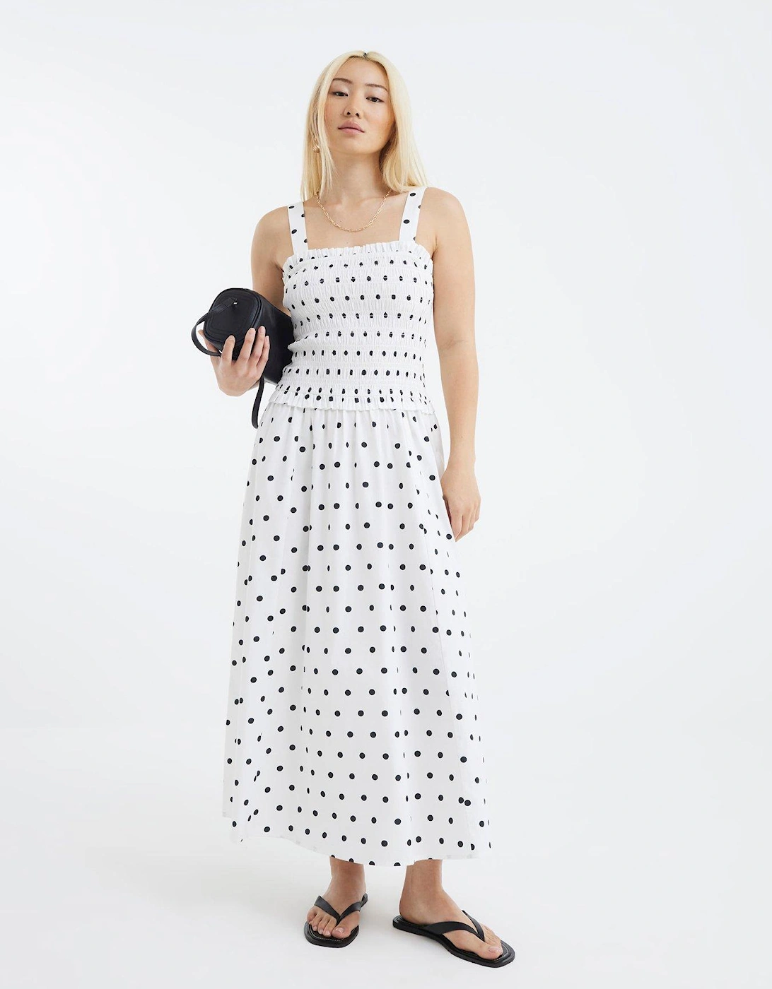 Shirred Midi Dress - White, 2 of 1
