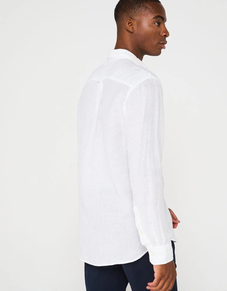 Regular Fit Pigment Dyed Li Solid Long Sleeve Shirt - White