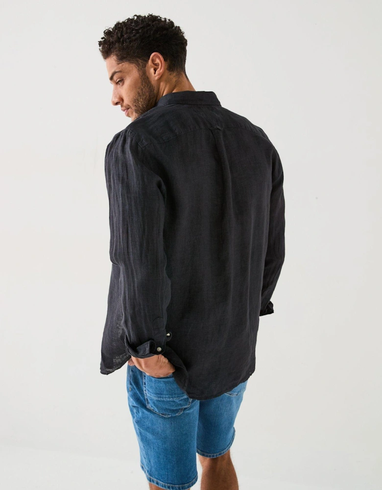 Regular Fit Pigment Dyed Long Sleeve Shirt - Black