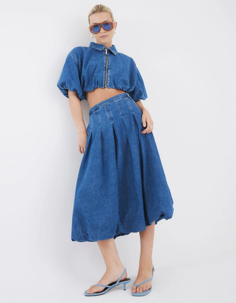 Jack Puffball Denim Midi Skirt - Blue