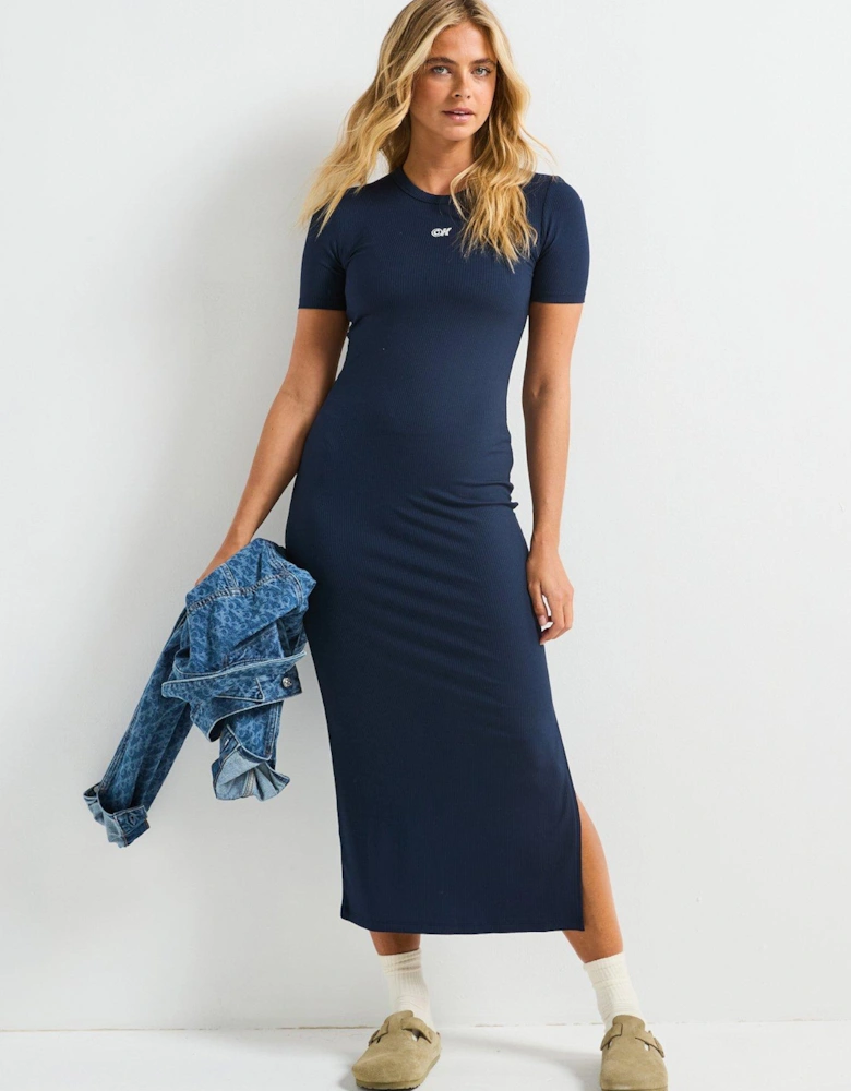 Short Sleeve Modal Rib Dress - Black
