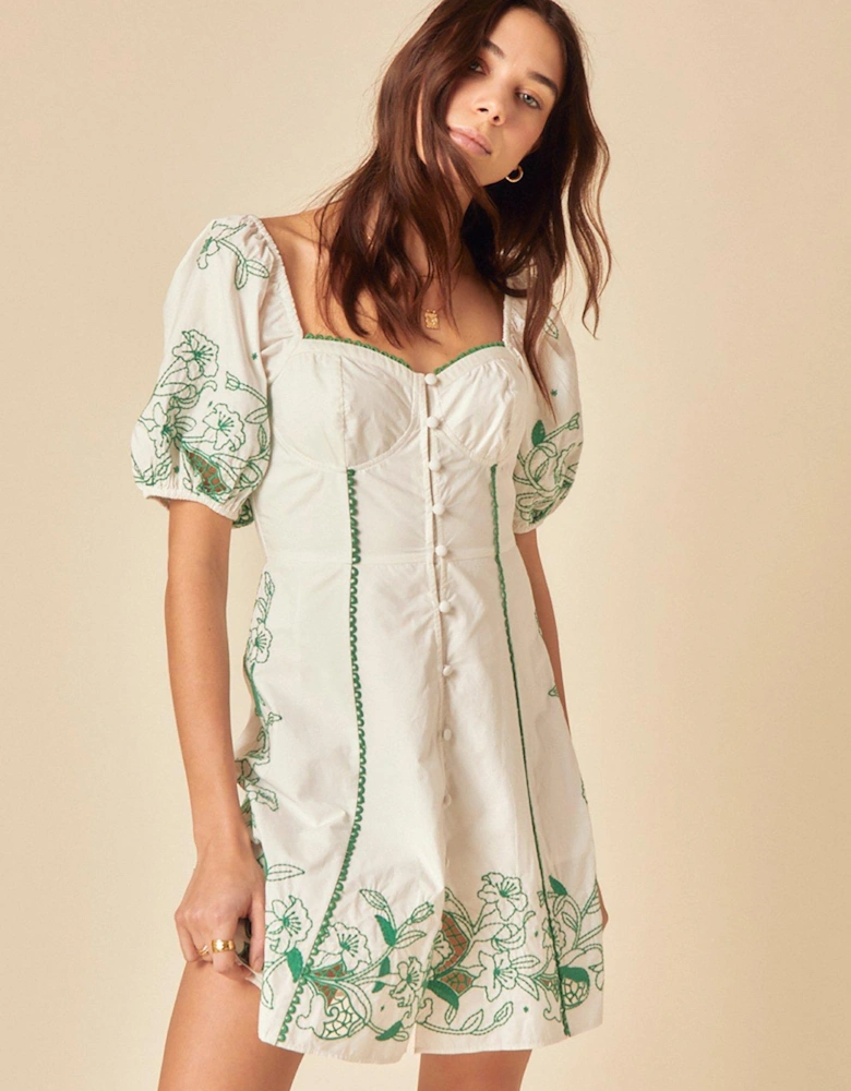 Beatrix Mini Dress Embroidered - White