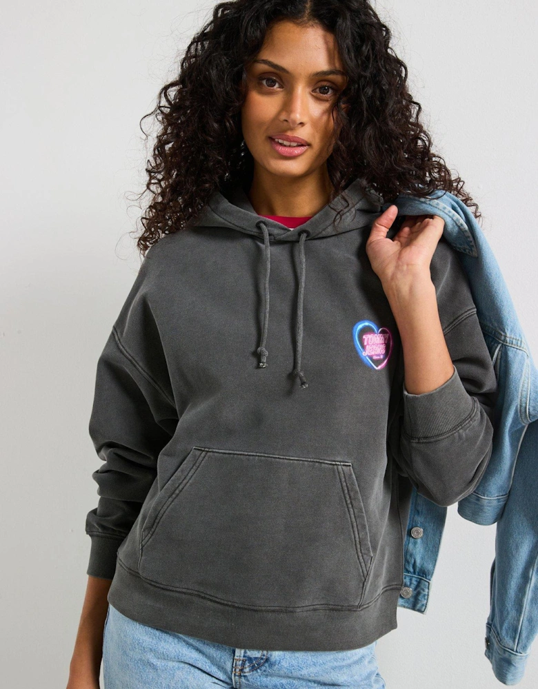 Neon Graphic Print Hoodie Ext - Black