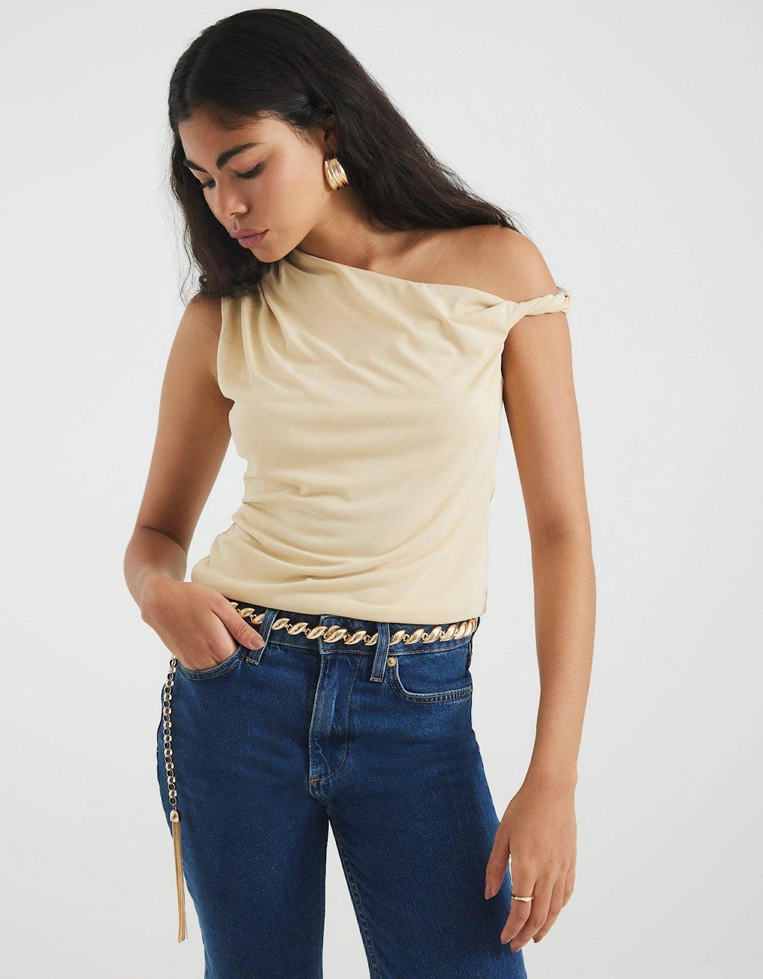 Short Drape Modal Top - Beige, 2 of 1