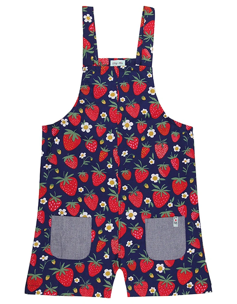 Girls Strawberry Print Dungarees - Red