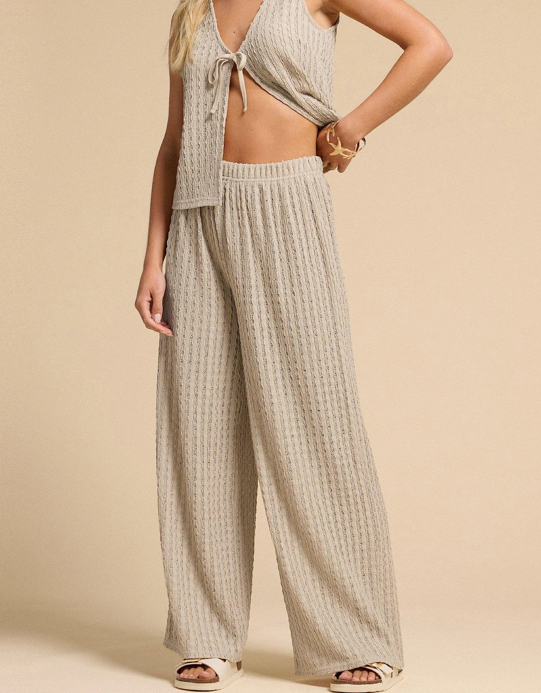 Petite Crochet Wide Leg Beach Trousers - Natural, 2 of 1