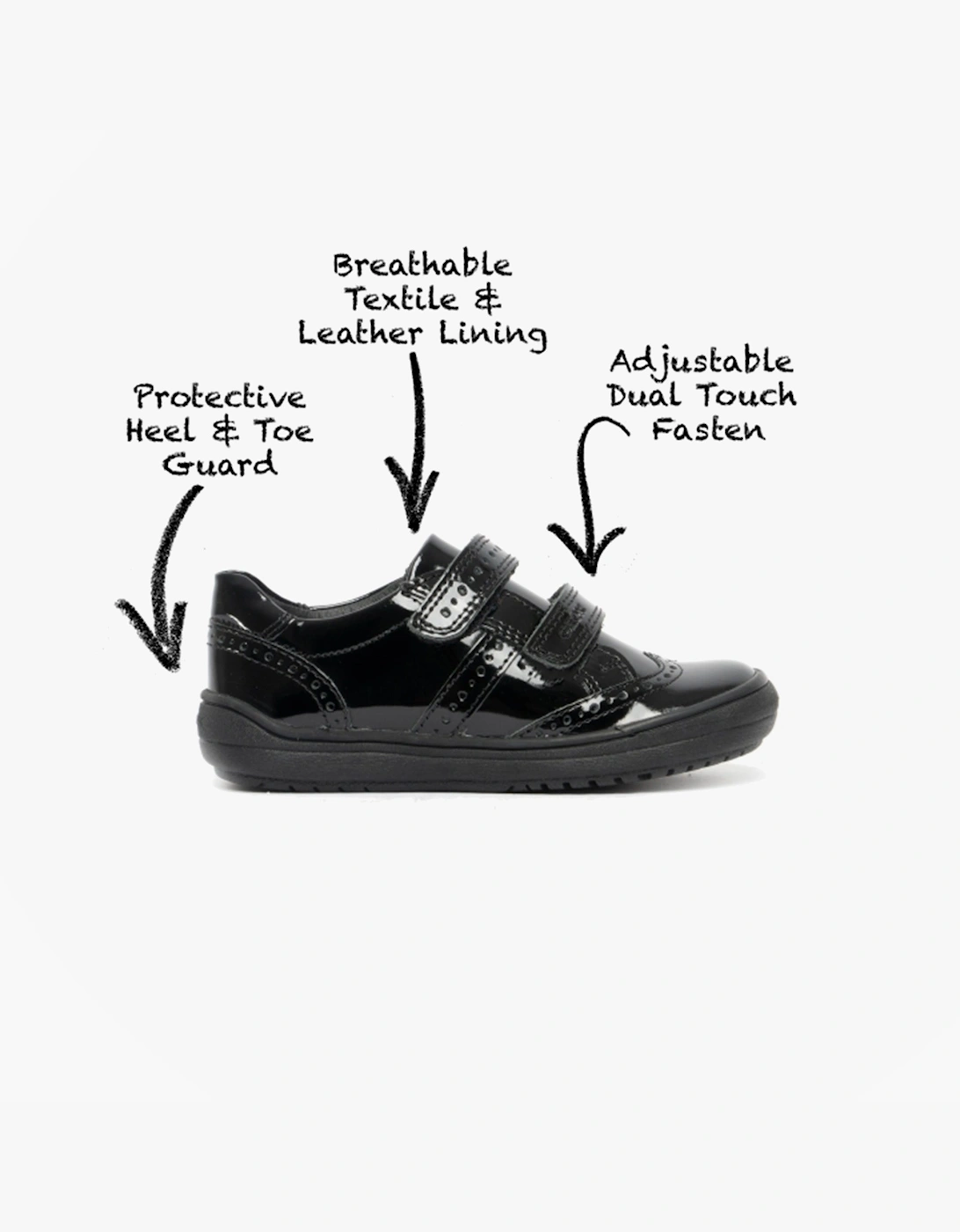 Girl's GEOX HADRIEL G G Girls Leather Touch Fasten School Shoes Patent Black - Size: UK 12.5 / eur 31