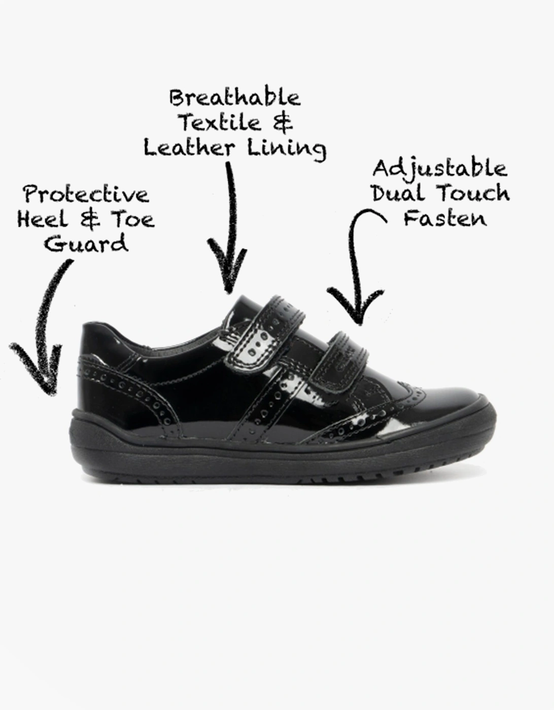 HADRIEL G G Girls Leather Touch Fasten School Shoes Patent Black, 9 of 8