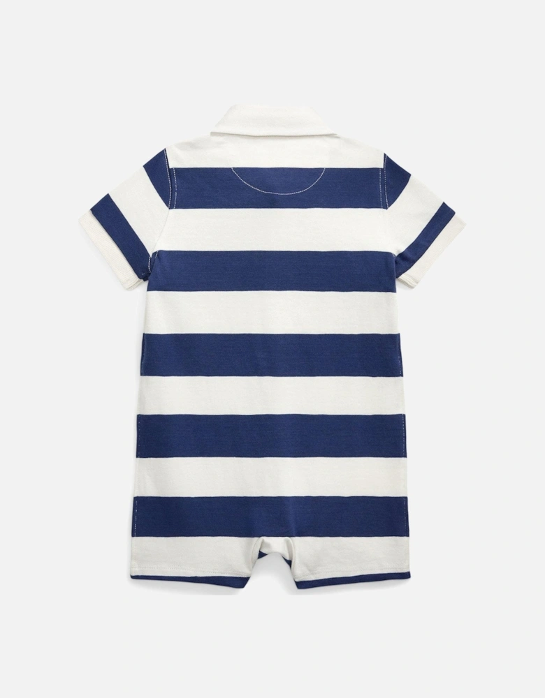 Baby Boys Stripe Rugby Shortall Romper - Navy