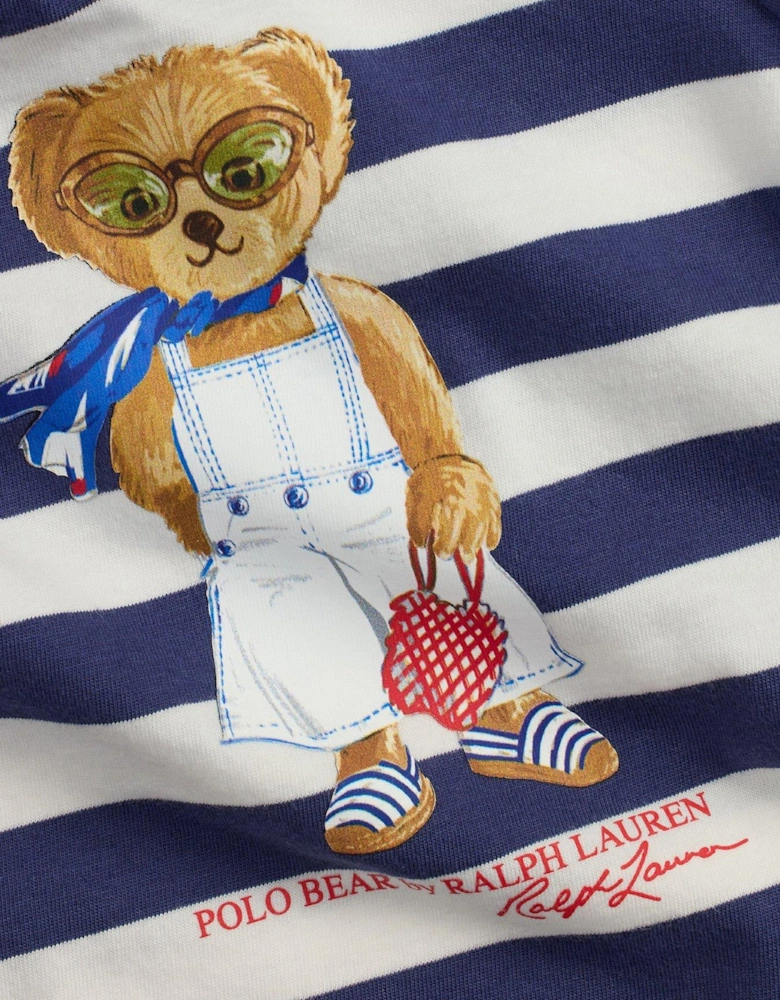 Baby Girls Bear Stripe Dress - Navy