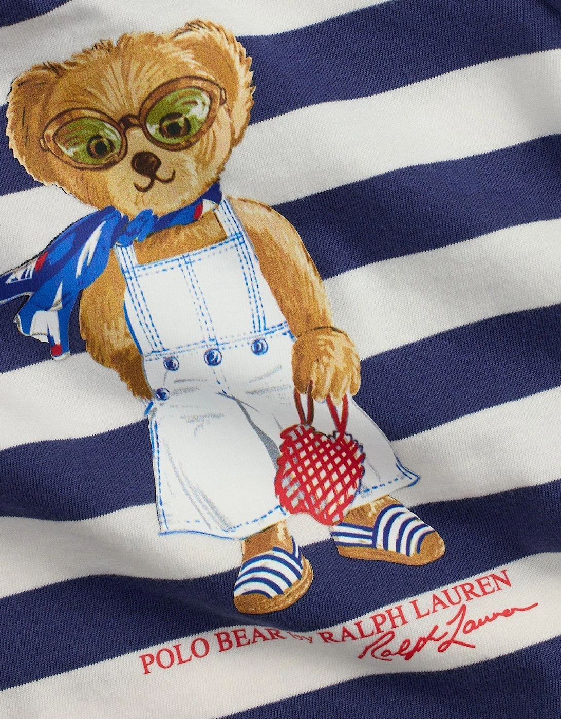 Baby Girls Bear Stripe Dress - Navy
