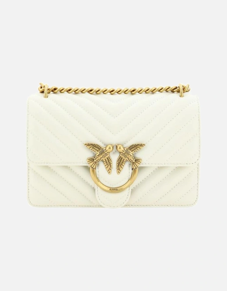 Mini Love Leather Shoulder Bag with Gold-Plated Logo Women - White