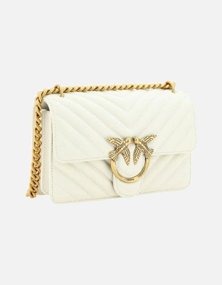 Mini Love Leather Shoulder Bag with Gold-Plated Logo Women - White