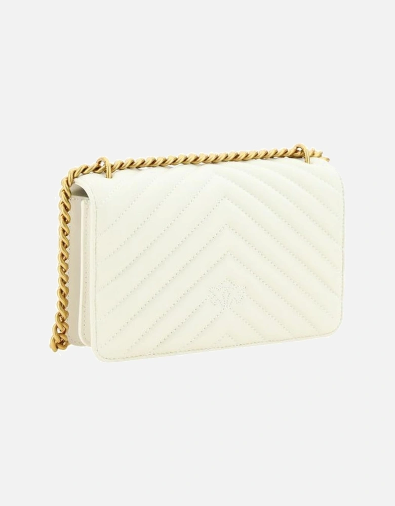 Mini Love Leather Shoulder Bag with Gold-Plated Logo Women - White