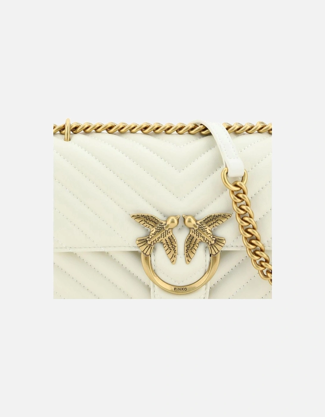 Mini Love Leather Shoulder Bag with Gold-Plated Logo Women - White