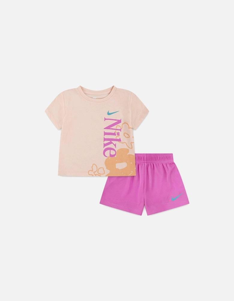 Kids Girls Wild Flower Shorts And T-shirt Set - Pink