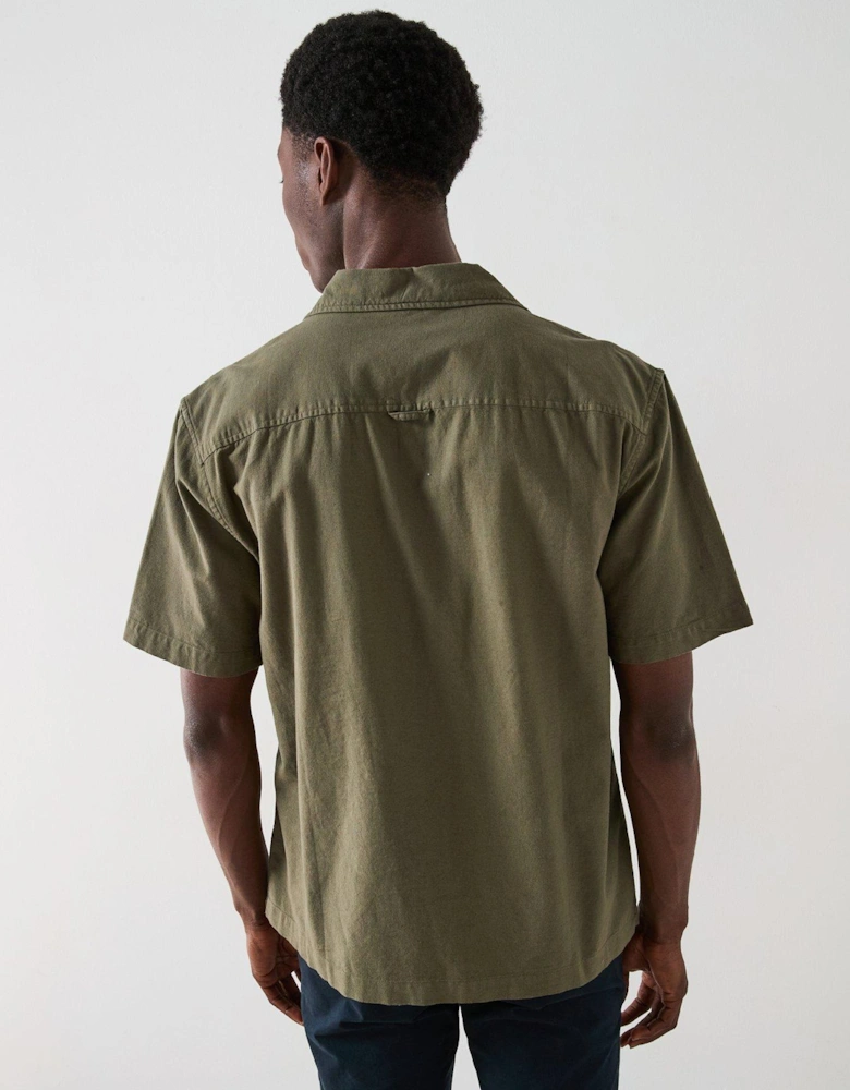 Double Pocket Linen Revere Shirt - Dark Khaki