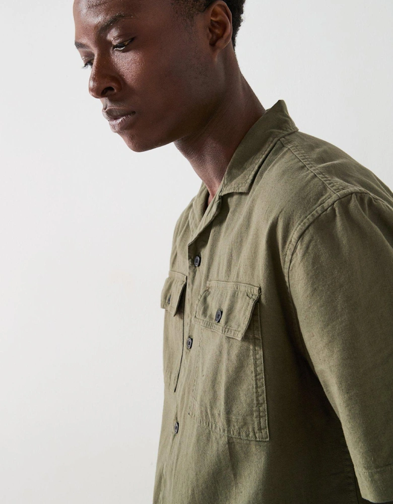 Double Pocket Linen Revere Shirt - Dark Khaki