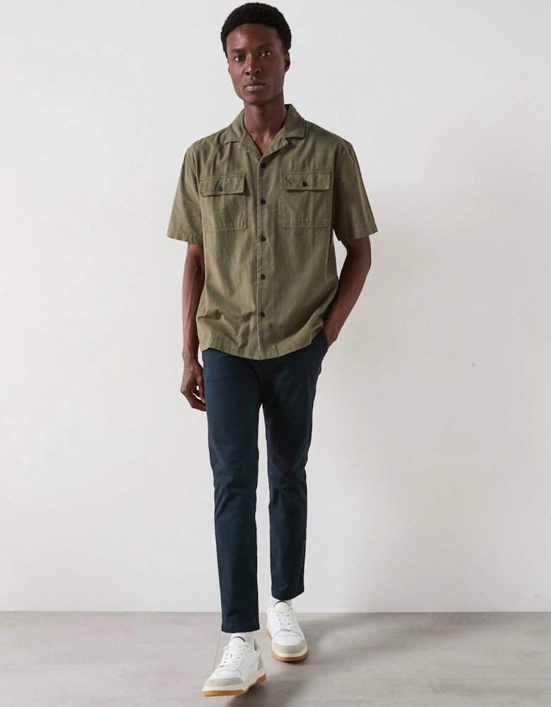 Double Pocket Linen Revere Shirt - Dark Khaki