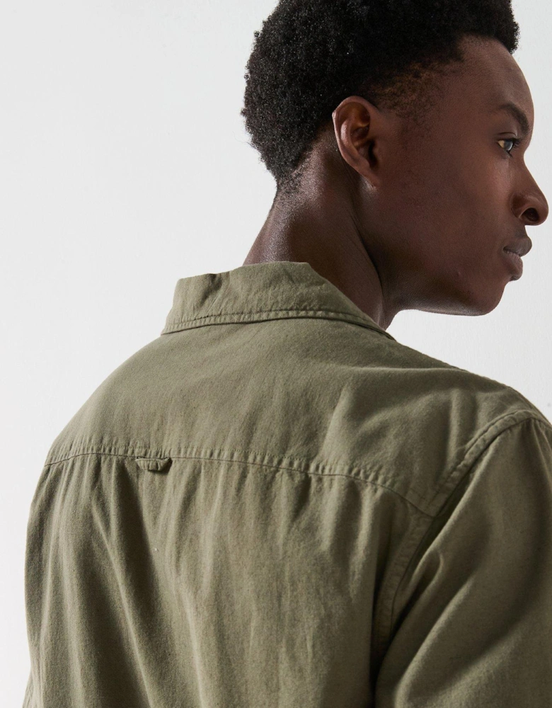 Double Pocket Linen Revere Shirt - Dark Khaki
