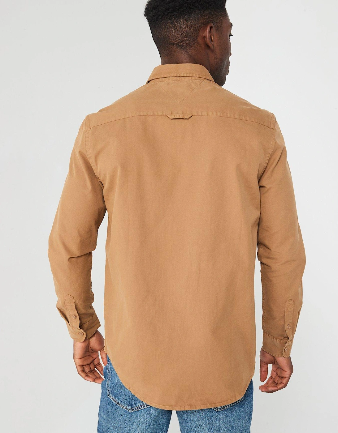 Regular Fit Badge Flag Washed Twill Pocket Shirt - Beige