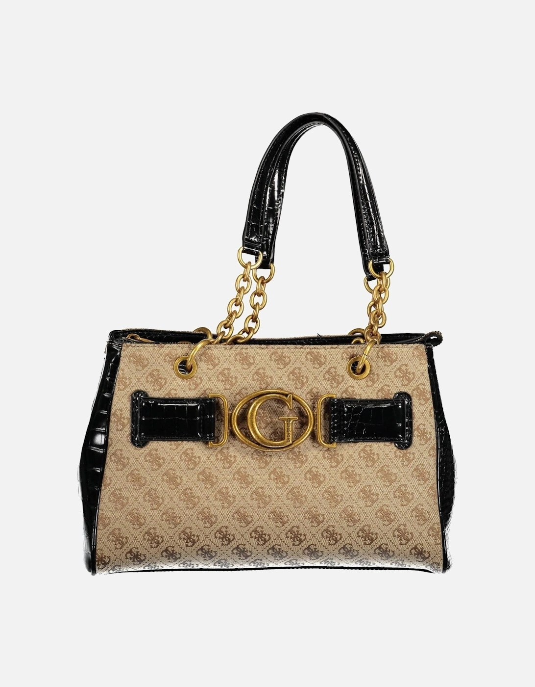 Elegant Black Tote Bag with Chain Handles and Three Compartments., 4 of 3