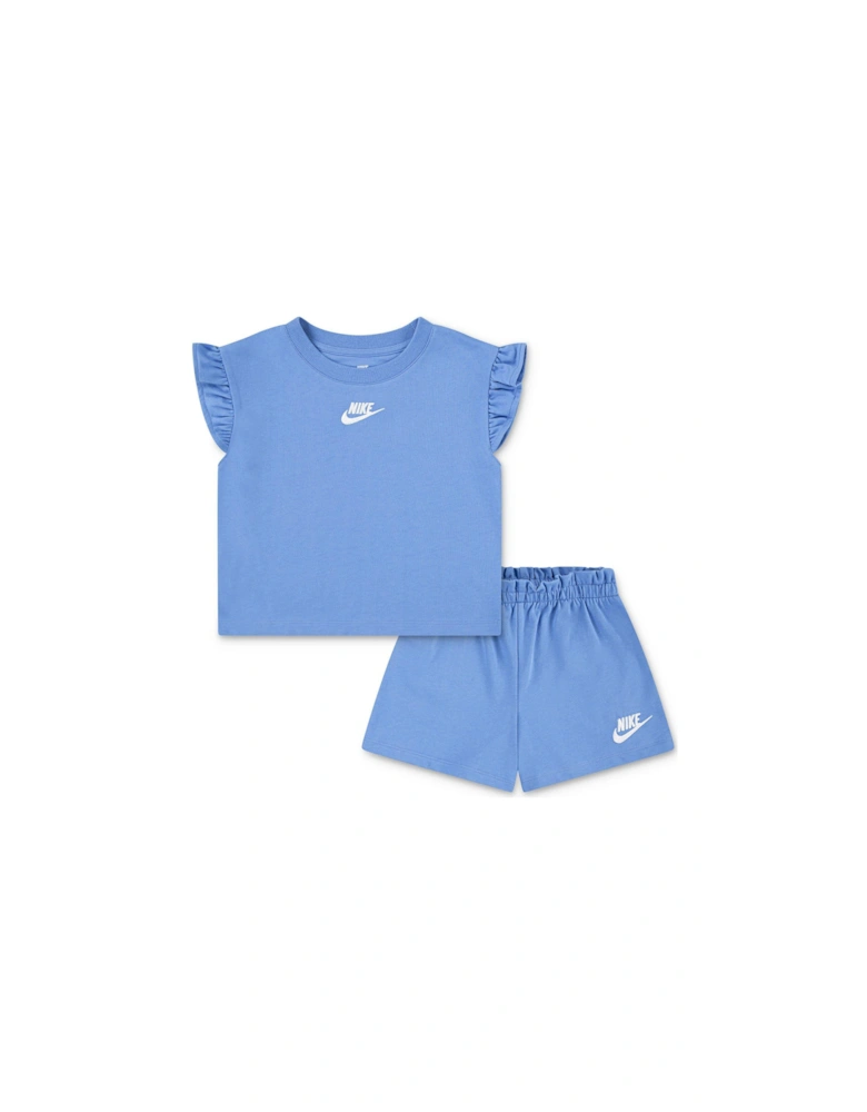 Kids Girls Ruffle Shorts And T-Shirt Set - Blue